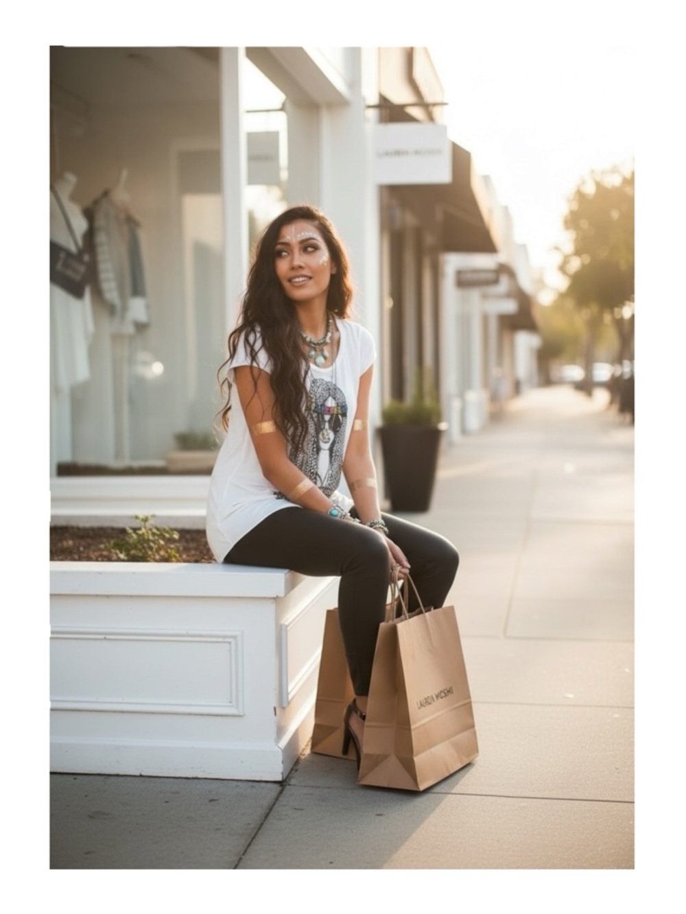 VHTF: Lauren Moshi โ๏ธ๏ธ Tess Color Foil Hippie Girl Swing Tee T Shirt โ๏ธ๏ธ White M - Picture 2 of 16